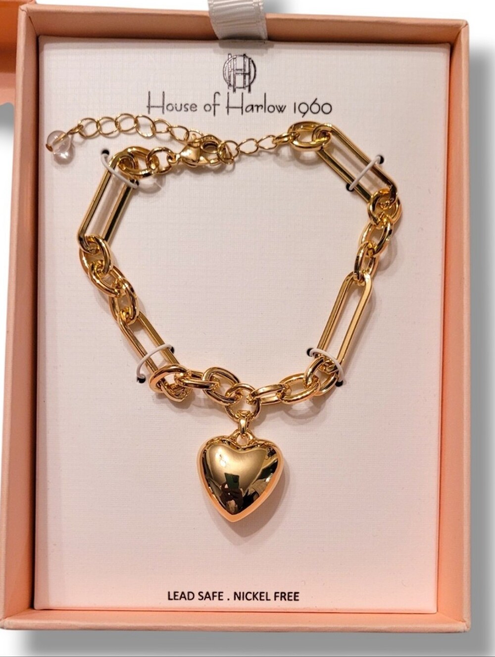 House Of Harlow 1960 Gold Heart Charm Bracelet